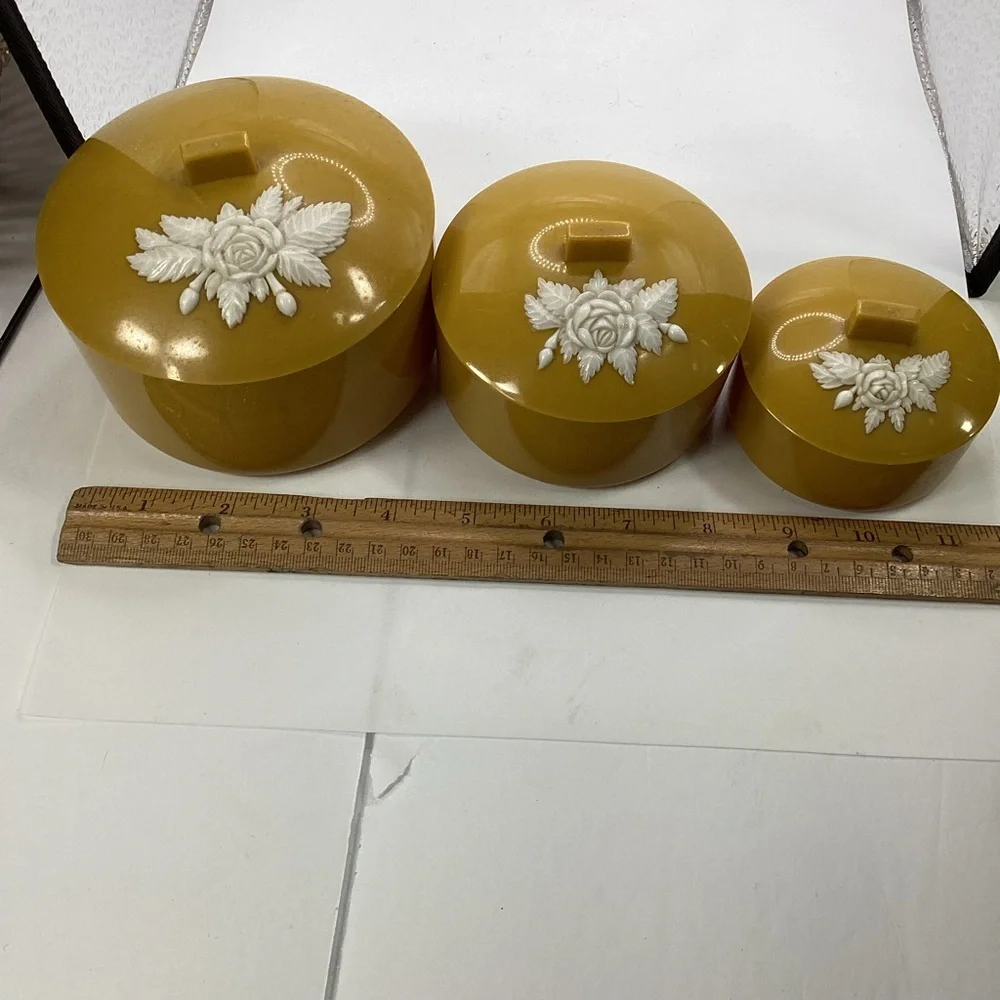 Schwarz Brothers 1970s vanity powder holders gold